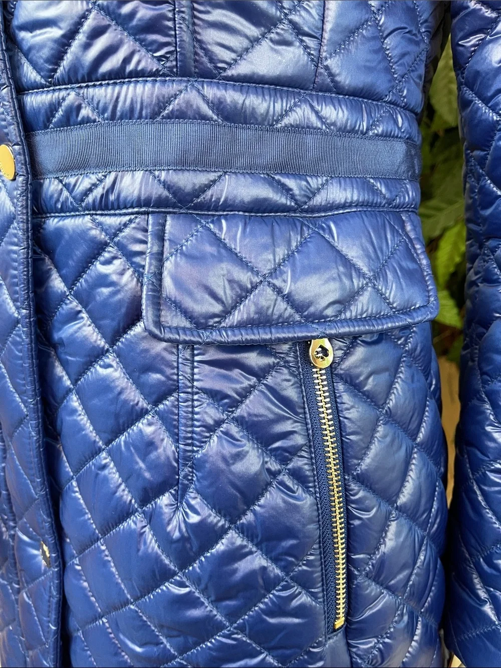 KATE SPADE LAPIS BLUE QUILTED HOODED JACKET